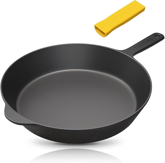 COOKLIFE 12 Inch Lightweight Pre-Seasoned Cast Iron Skillets with Handle Cover