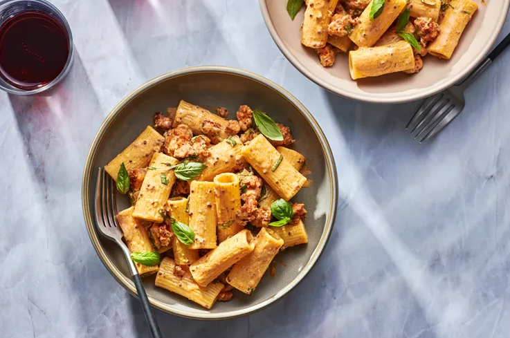 Zesty Sausage and Basil Pasta with Creamy Mustard Sauce