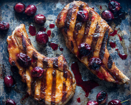 Savory Pork Chops with Bourbon-Cherry Glaze