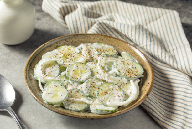 Creamy Vidalia Onion & Cucumber Salad with Crumbled Bleu Cheese