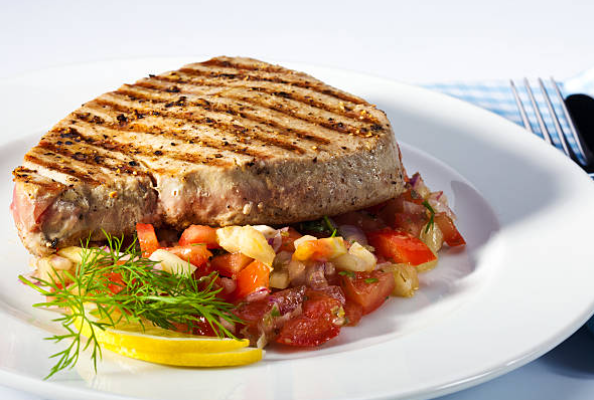 Grilled Tuna Steaks with Zesty Nectarine-Red Onion Relish