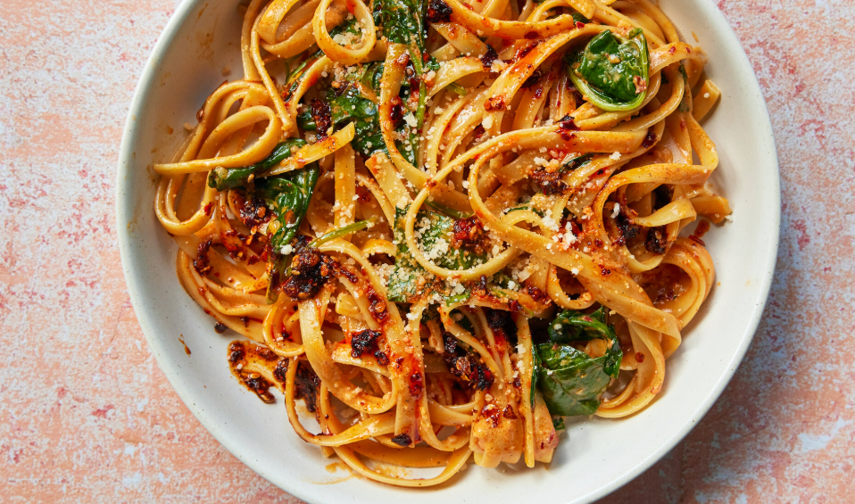 Chile Crisp Fettuccine Alfredo With Spinach