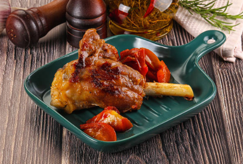 Garlicky Braised Lamb Shanks with Sweet Peppers