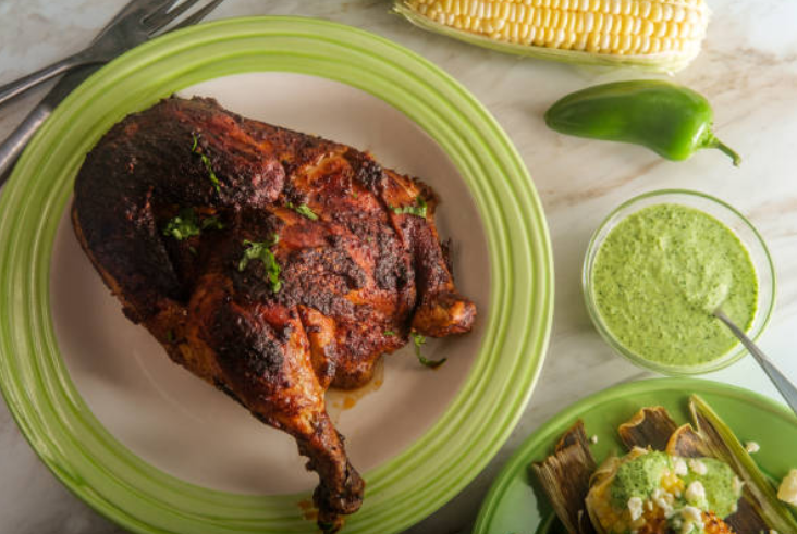 Peruvian Roasted Chicken With Spicy Cilantro Sauce