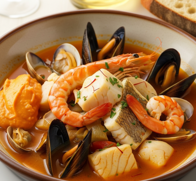 Classic French Bouillabaisse with Saffron & Garlic Rouille